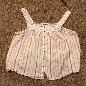 ANA yellow, blue, red/orange, and white striped button down flowy tank, size XL